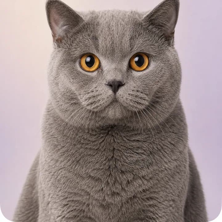 Britisch Kurzhaar Katze sitzt ruhig auf einem Untersuchungstisch in einer Tierarztpraxis