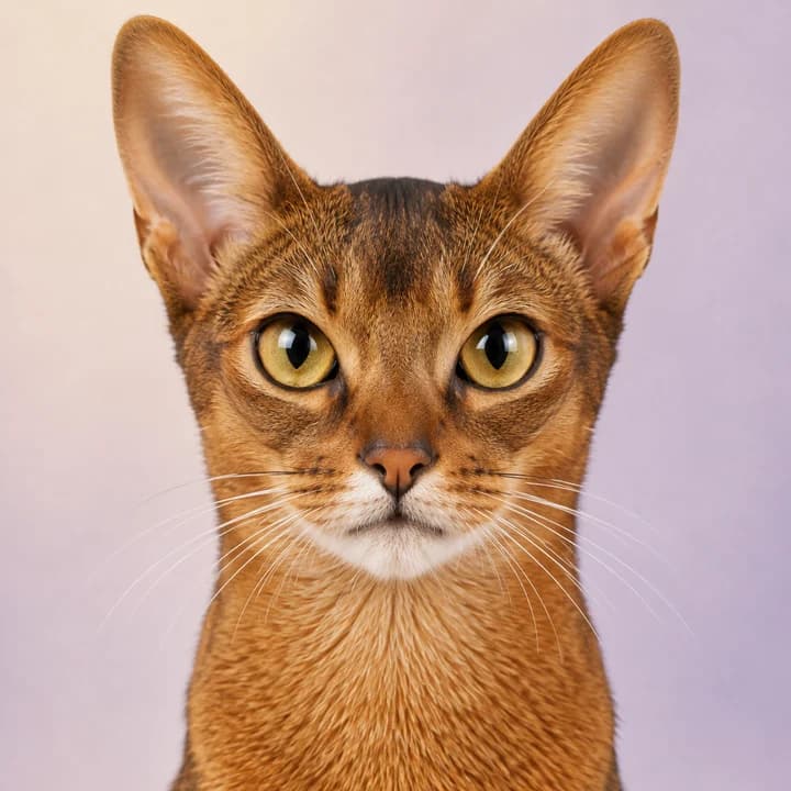 Abessinierkatze sitzt aufmerksam auf einer Fensterbank in einer hellen Wohnung