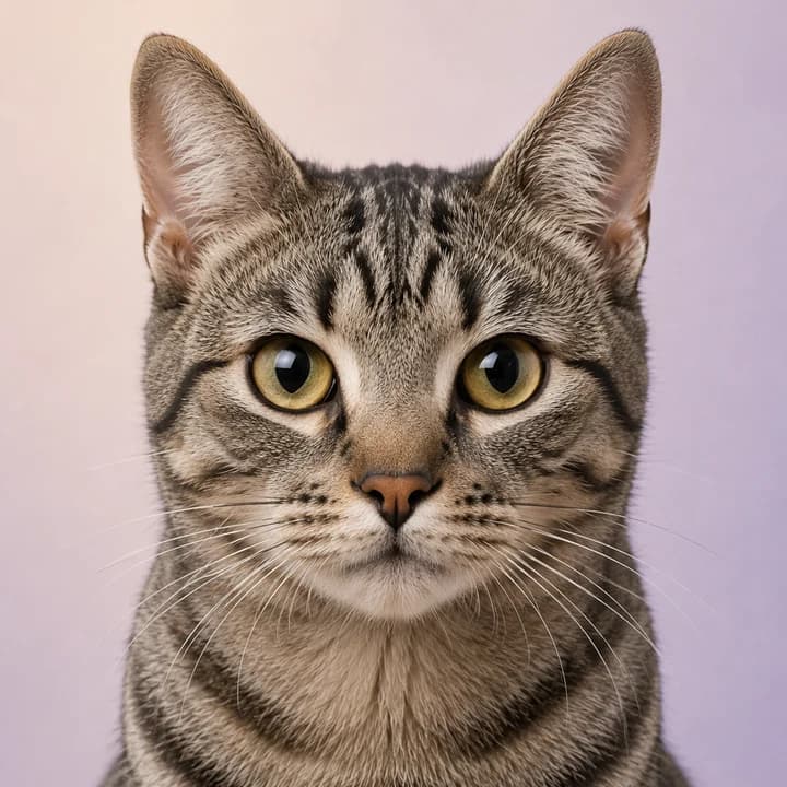 Porträt einer Europäisch-Kurzhaar-Katze vor hellem Hintergrund